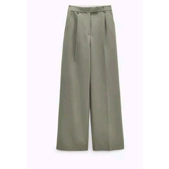 Zara wide leg pants Whit Darts High Waist Xsmall Khaki Waist 13"  8372 124 - Picture 4 of 7